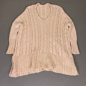 Free People Cable Knit Sweater Women's Medium Peach Cotton V-Neck Oversized